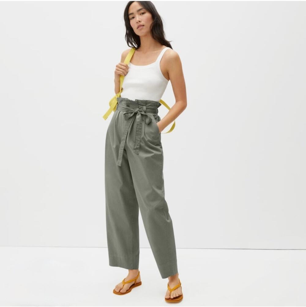 Everlane Women's Sage Green High Rise Organic Cotton Paperbag Pants Size XS